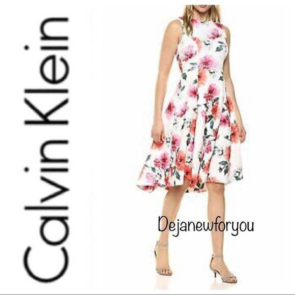 Calvin Klein Floral Print High-low Sleeveless Midi Dress Size 4 - Picture 1 of 7